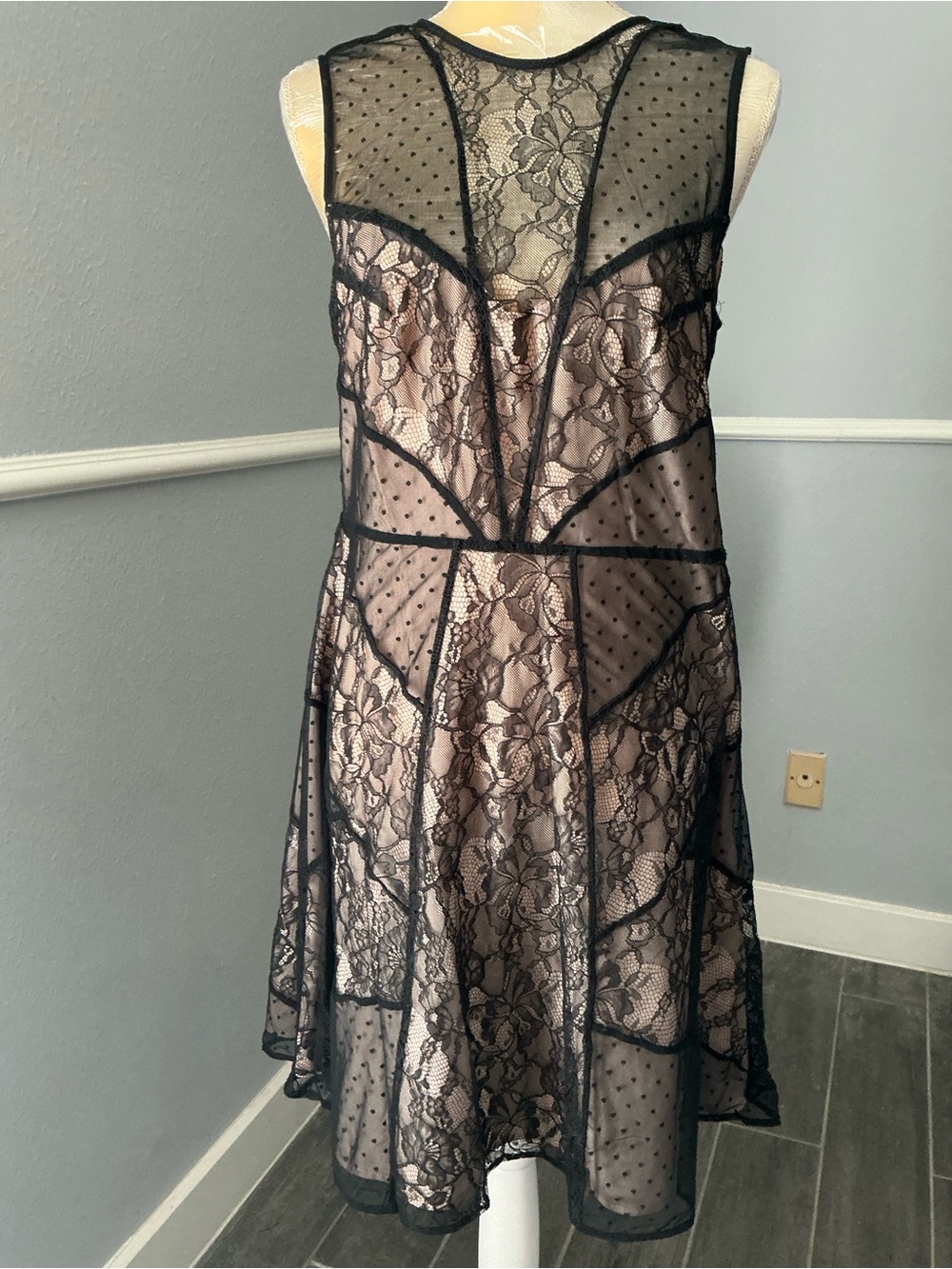 H&M Black Lace Overlay Slip Dress with Nude Underlayer